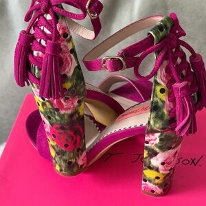 Betsey Johnson Hot Pink Floral Block Heel Sandals